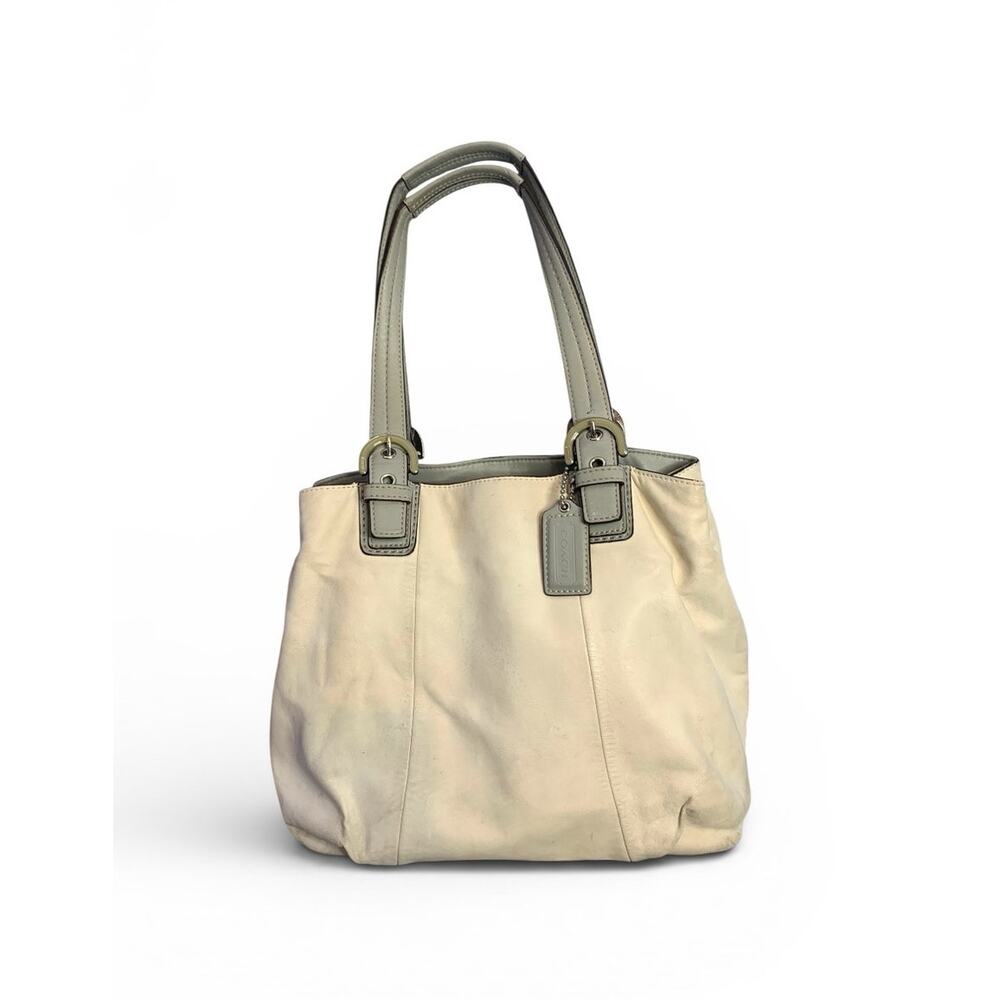 Coach Cream Canvas Tote with Light Gray Leather Trim